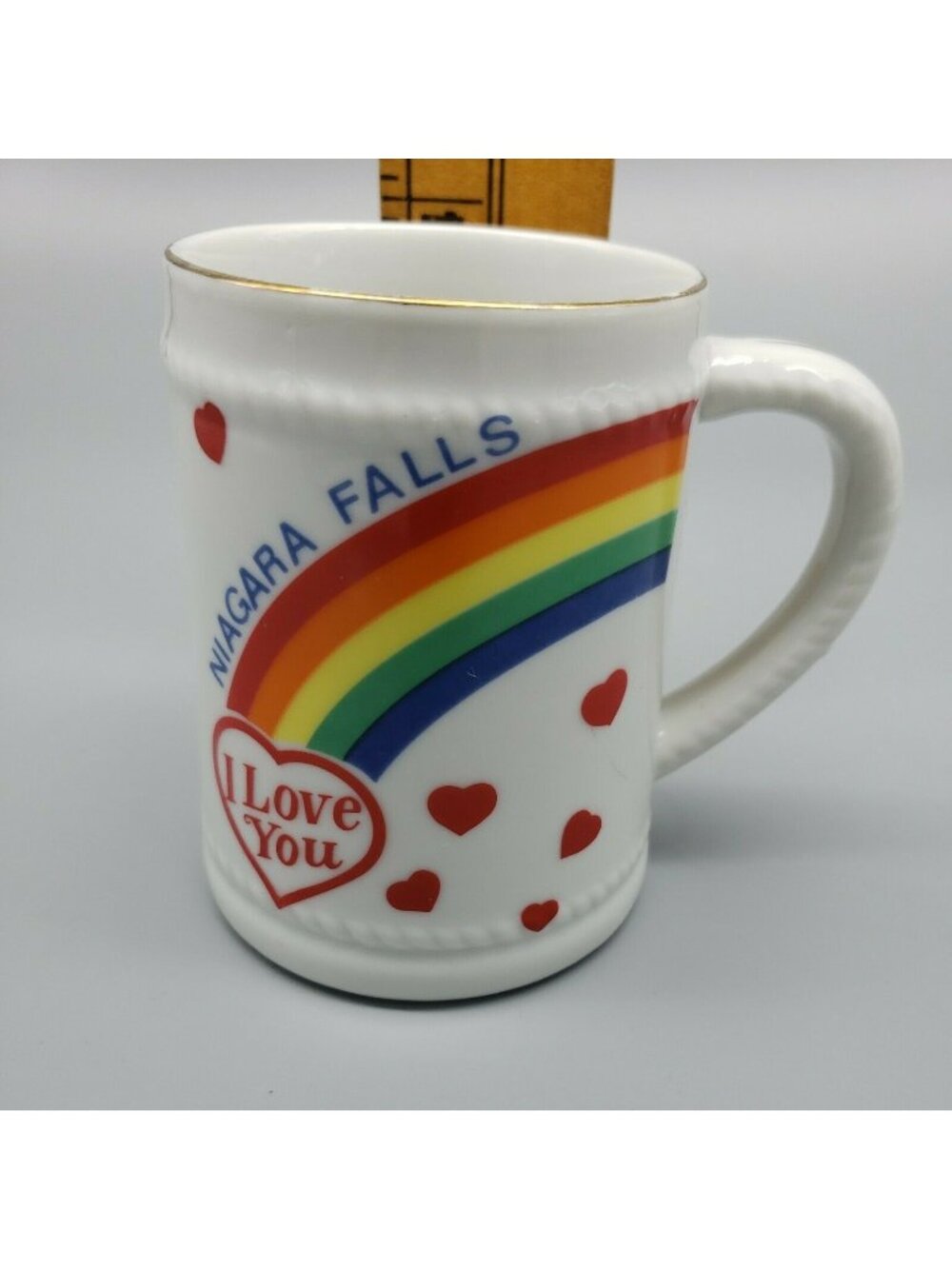 Vintage NIAGRA FALLS Mug Rainbow i love you 4" Japan